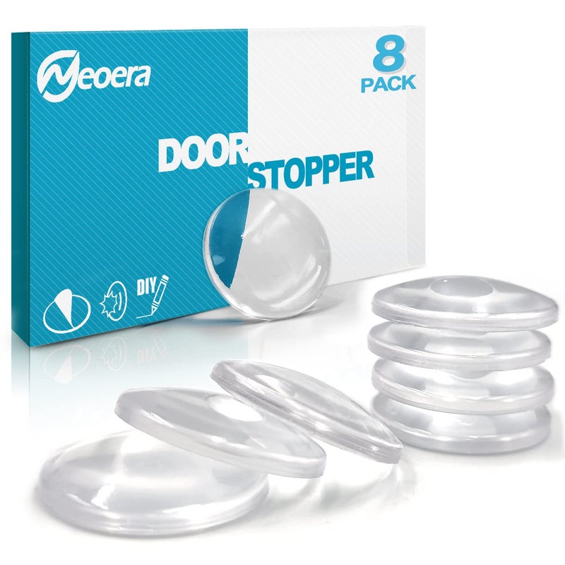 Neoera Door Stopper Wall Protector (Clear, 8pack)-Quiet, Shock Absorbent Gel - Adhesive Reusable Bumper Protector, Wall Shield & Silencer for Door Handle, Soft Rubber Round Door Stop 1.57 inch - Image 1